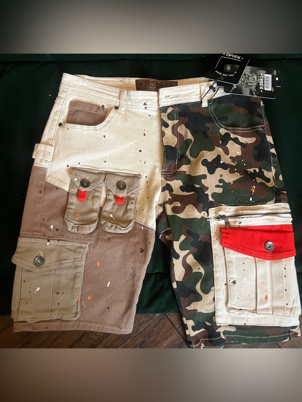 Men’s Two-Tone Camo Cargo Shorts - Beige & Camouflage